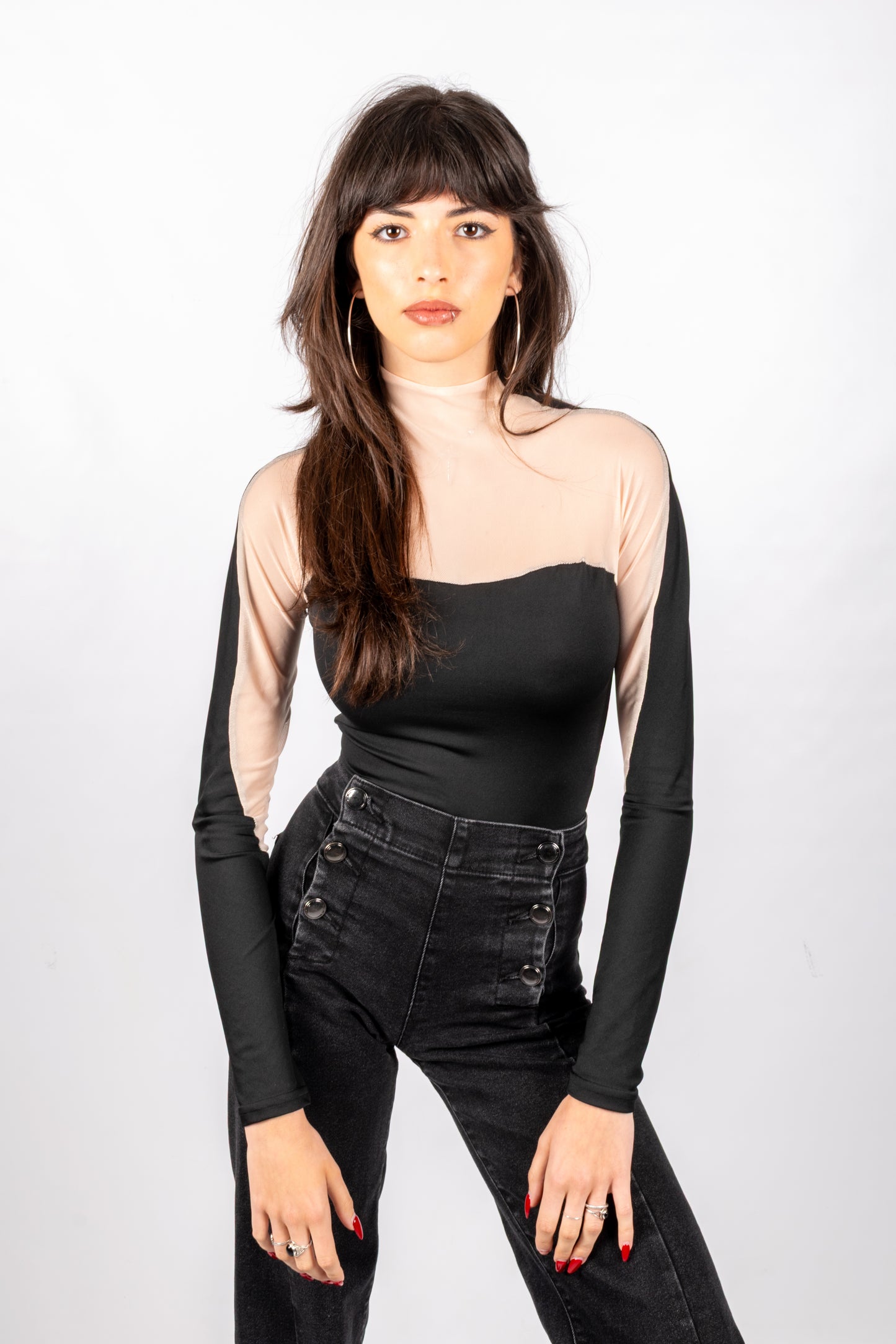 Body de Malla con Contraste y Cuello Alto