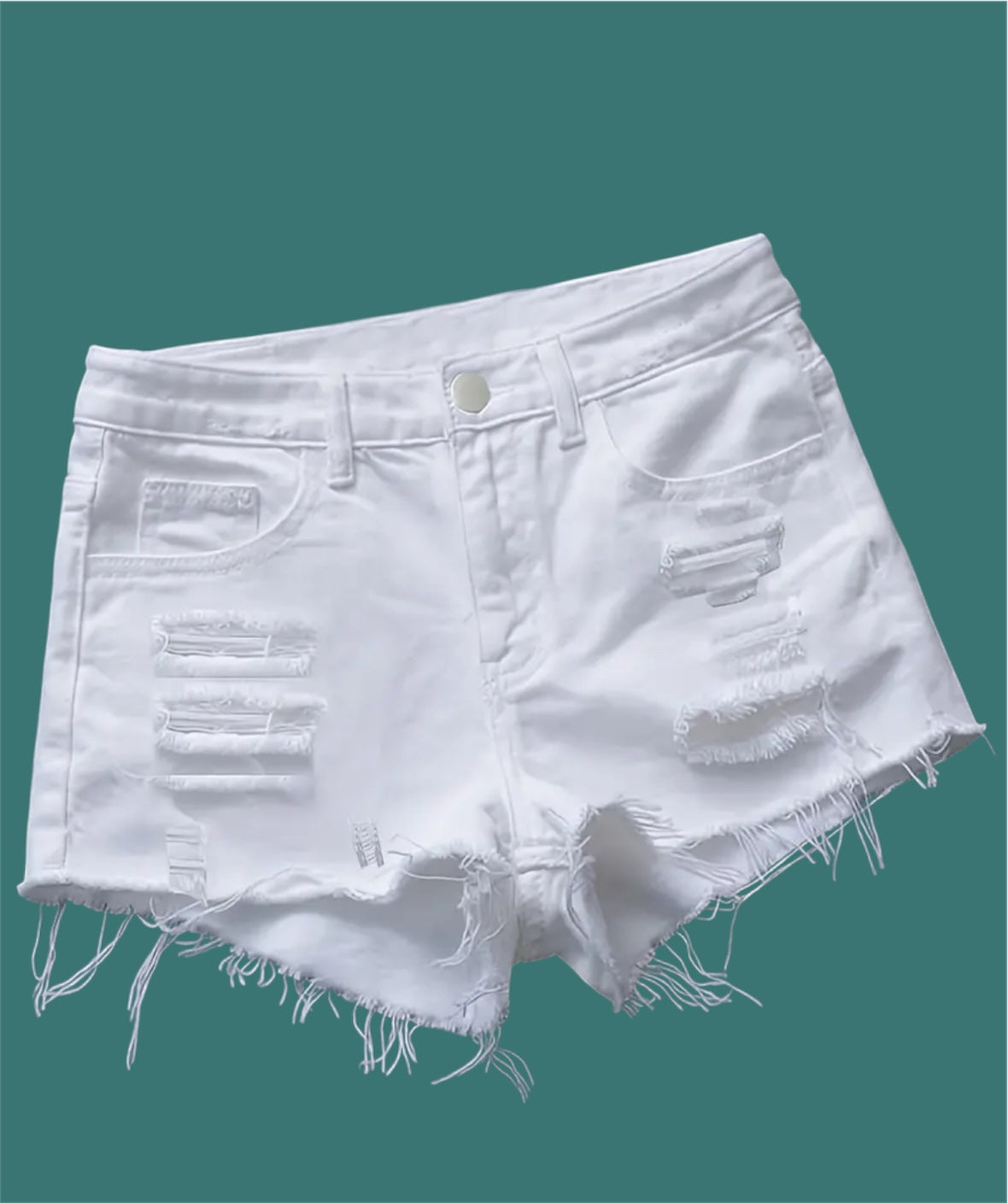 Shorts denim blancos de cintura alta con efecto desgastado
