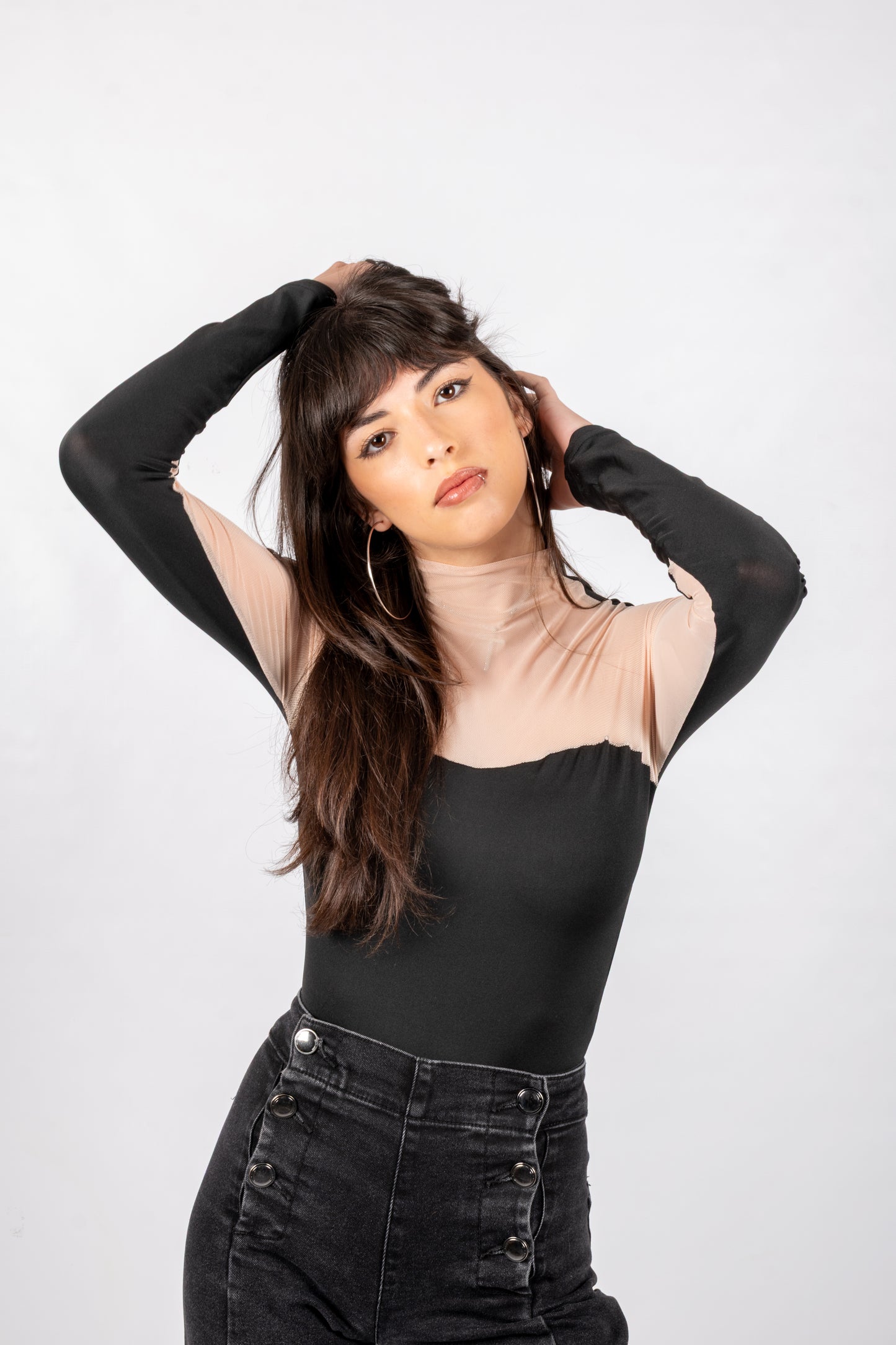 Body de Malla con Contraste y Cuello Alto
