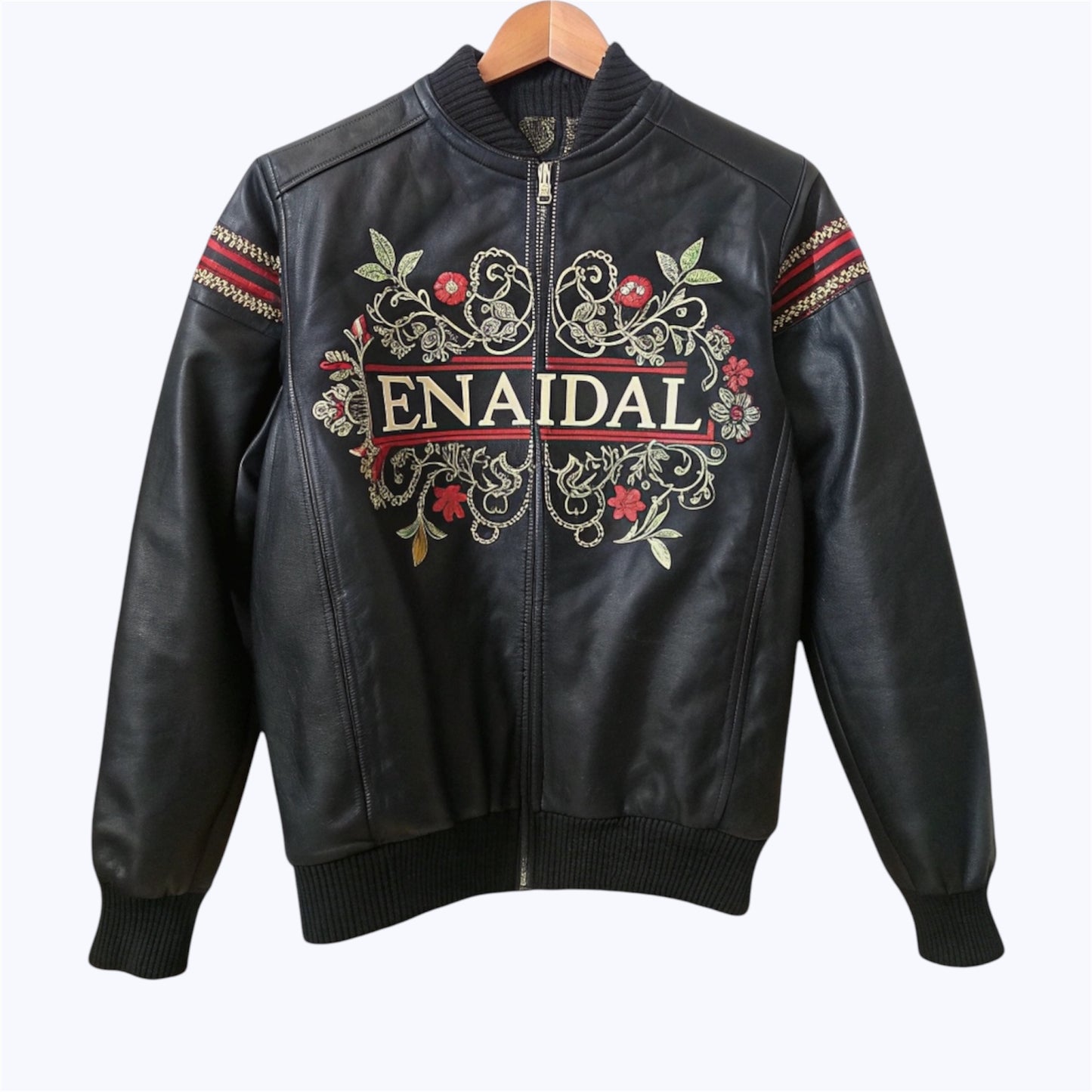 Cazadora bomber de cuero con flores (Bajo pedido)