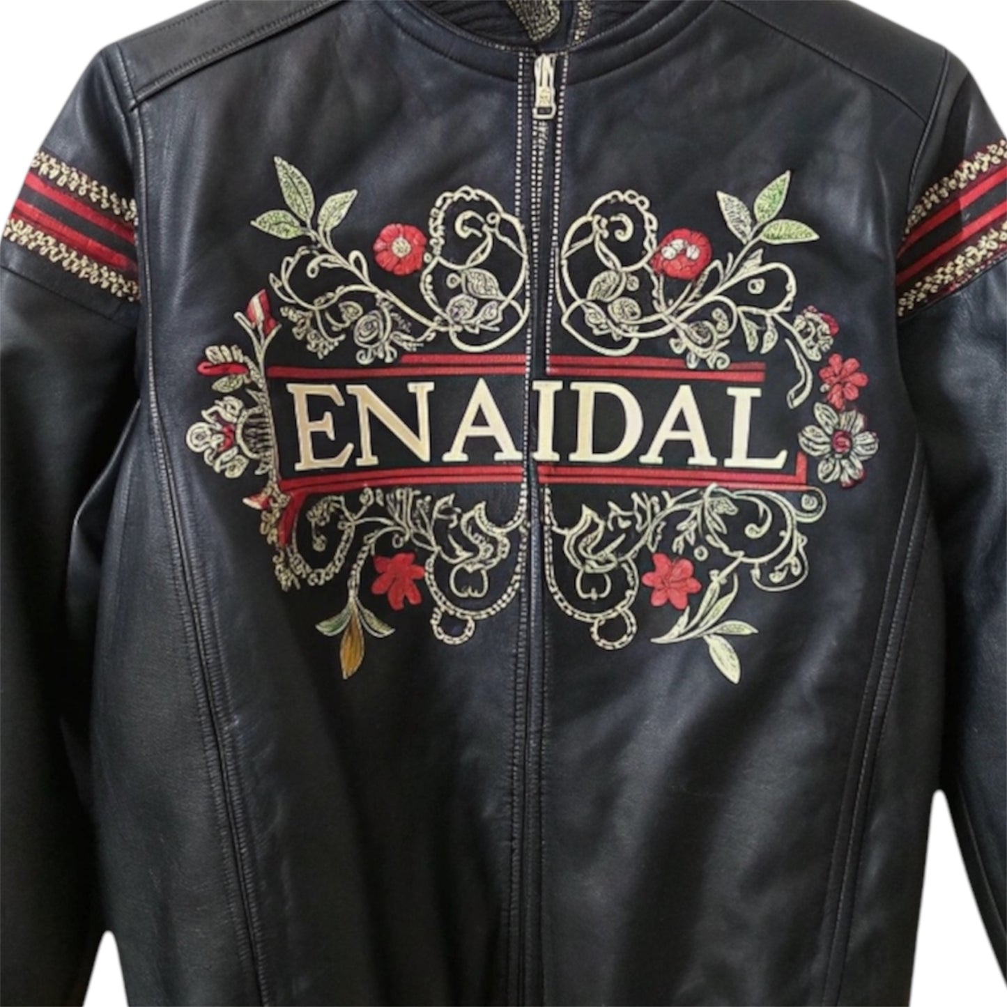 Cazadora bomber de cuero con flores (Bajo pedido)