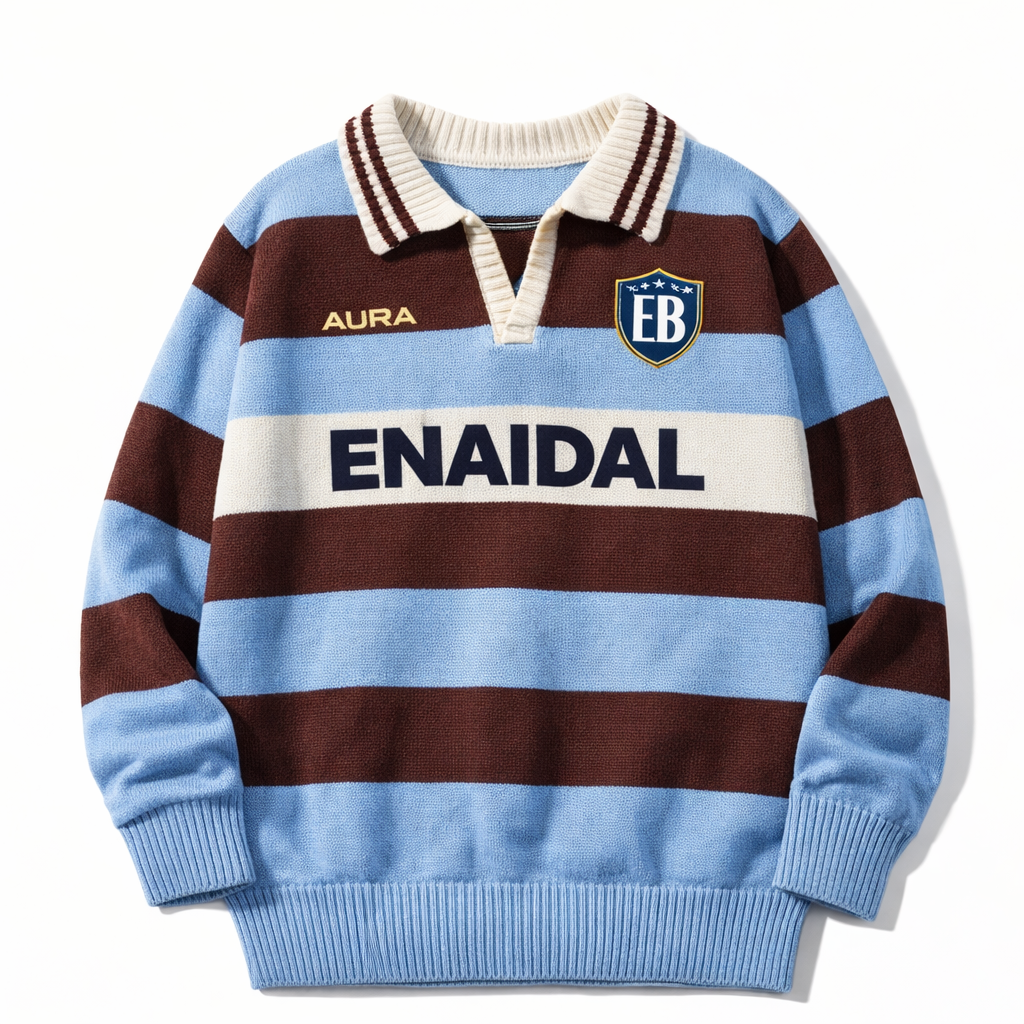 Suéter Rugby Tejido con Cuello Polo y Rayas Clásicas – Estilo Universitario