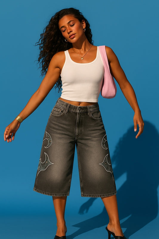 Denim Oversize High-Street – Short Unisex con Tachuelas