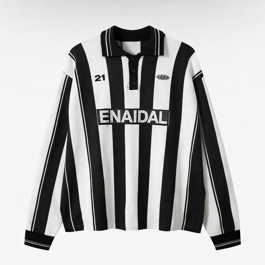 Camiseta Polo Rayas Blanco y Negro ENAIDAL – Streetwear Unisex