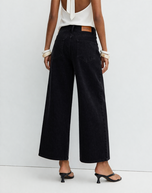 Jeans Cropped Wide Leg de Tiro Alto