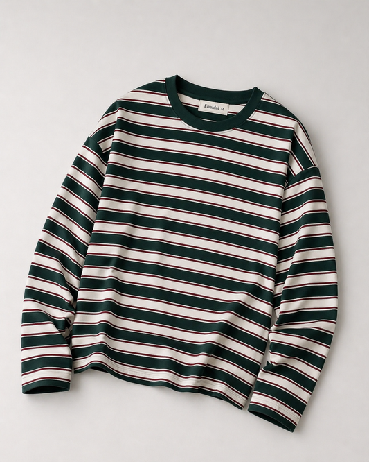 Camiseta Oversize de Rayas Verde & Blanco – Estilo Urbano Moderno