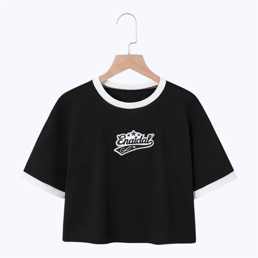 Camiseta tipo top casual para mujer - manga corta en contraste y cuello redondo